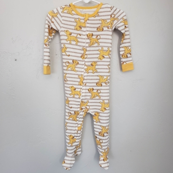 Disney Baby NWOT 9 Mo Simba Stripes Lion King Footie Pajamas Soft Beige Yellow - Picture 1 of 6